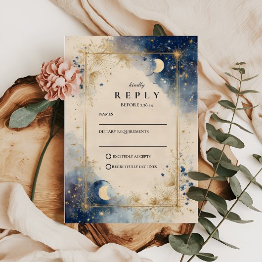 Cartons Réponse Mariage Nuit Céleste Dorée