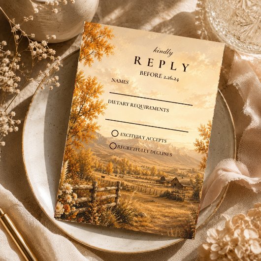 Cartons Réponse Mariage occidental rustique d'automne