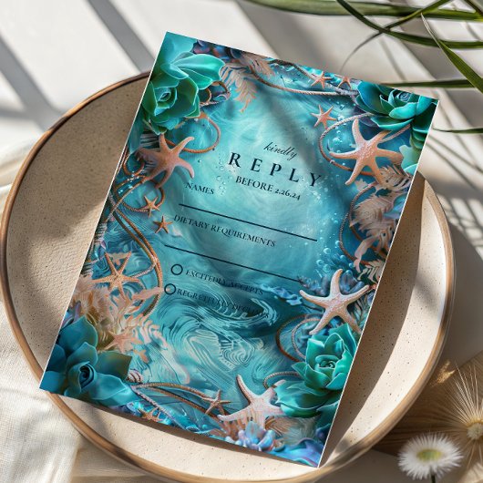 Cartons Réponse Mariage Océan Étoile de Mer Turquoise