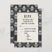 Cartons Réponse Mariage officiel noir damassé (Devant / Derrière)