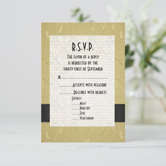 Cartons Réponse Mariage officiel noir et or R.S.V.P (Debout devant)