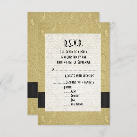 Cartons Réponse Mariage officiel noir et or R.S.V.P (Devant / Derrière)
