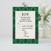 Cartons Réponse Mariage officiel noir et vert damassé R.S.V.P (Debout devant)
