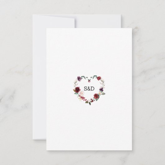 Cartons Réponse Mariage or aux fleurs bleues bordeaux uniques (Dos)