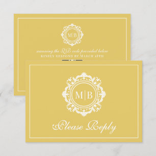 Cartons Réponse Mariage or de monogramme floral orné
