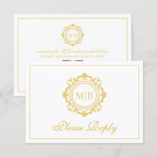 Cartons Réponse Mariage or de monogramme floral orné