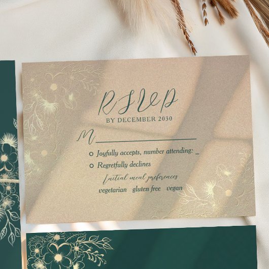 Cartons Réponse Mariage Or Vert Émeraude