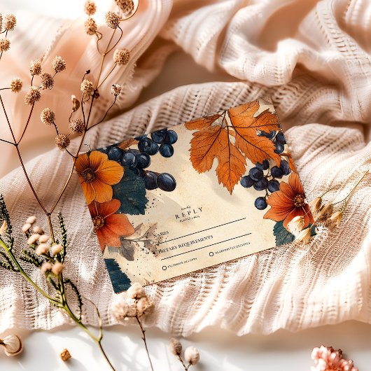 Cartons Réponse Mariage Orange Brûlé et Baies Navy
