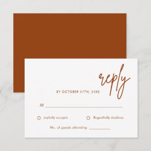 Cartons Réponse Mariage orange brûlé minimaliste en terre cuite