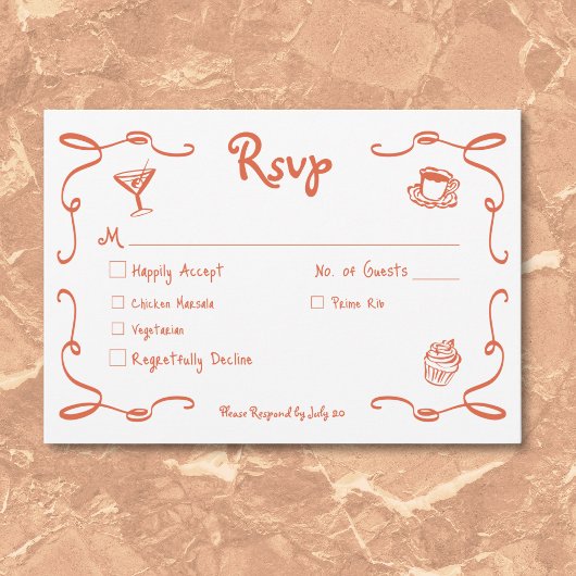 Cartons Réponse Mariage orangé de Sunset Retro Whimsical