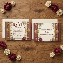 Cartons Réponse Mariage Orné de Luxe Rose Bourguignonne Vintage