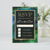 Cartons Réponse Mariage Pailleté Agate Bleu Vert et Or (Debout devant)