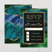 Cartons Réponse Mariage Pailleté Agate Bleu Vert et Or (Devant / Derrière)