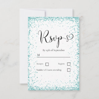 Cartons Réponse Mariage Pailleté Blanc Moderne Menthe
