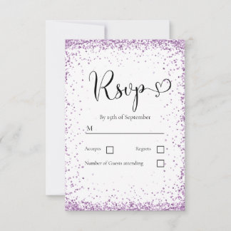 Cartons Réponse Mariage Pailleté Blanc Violet Moderne