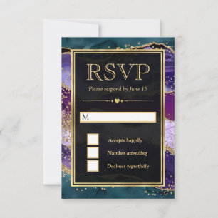 Cartons Réponse Mariage Paillettes Agate Sarcelle, Violet et Or