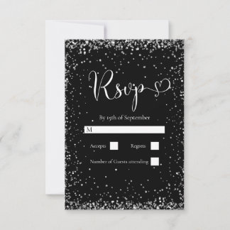 Cartons Réponse Mariage Paillettes Argent Noir Moderne