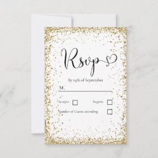 Cartons Réponse Mariage Paillettes Or Blanc Moderne