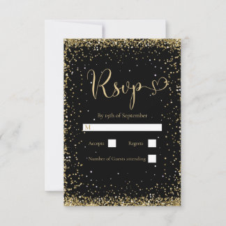 Cartons Réponse Mariage Paillettes Or Noir Moderne