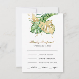 Cartons Réponse Mariage Palmier Tropical Monstera Or
