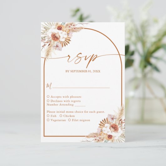 Cartons Réponse Mariage Pampas Grass Boho Terracotta (Debout devant)