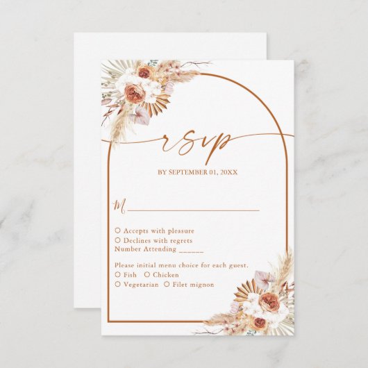 Cartons Réponse Mariage Pampas Grass Boho Terracotta (Devant / Derrière)