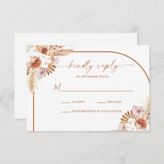 Cartons Réponse Mariage Pampas Grass Boho Terracotta (Devant / Derrière)