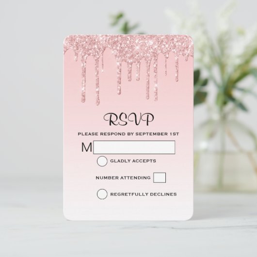 Cartons Réponse Mariage Parties scintillant moderne tendance rose  (Debout devant)