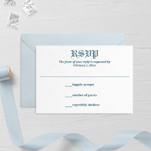 Cartons Réponse Mariage Pastel Blue Leaf et Floral Monogram