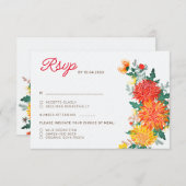 Cartons Réponse Mariage Pastel Orange Yellow Spring Dahlia Fleurs (Devant / Derrière)