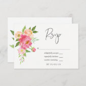 Cartons Réponse Mariage Pastel Pink Spring Watercolor Peonies (Devant / Derrière)