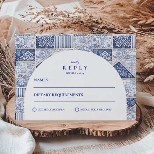 Cartons Réponse Mariage Patchwork Toile de Delft Bleu