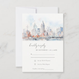 Cartons Réponse Mariage Paysage Aquarelle Détroit Michigan