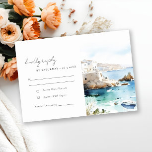 Cartons Réponse Mariage Paysage Aquarelle Pouilles Italie Chic