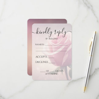 Cartons Réponse Mariage personnalisé avec une rose rose unique