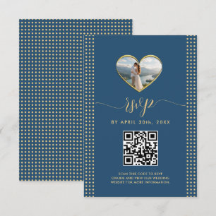 Cartons Réponse Mariage personnalisé Gold & Blue Polka Dot
