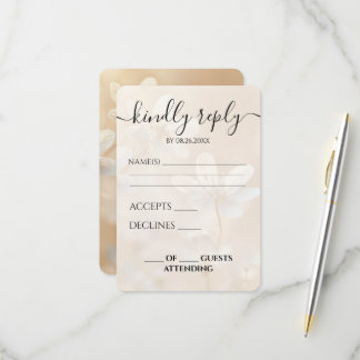 Cartons Réponse Mariage personnalisé sépia Fleurs blanches
