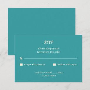 Cartons Réponse Mariage personnalisé Turquoise simple