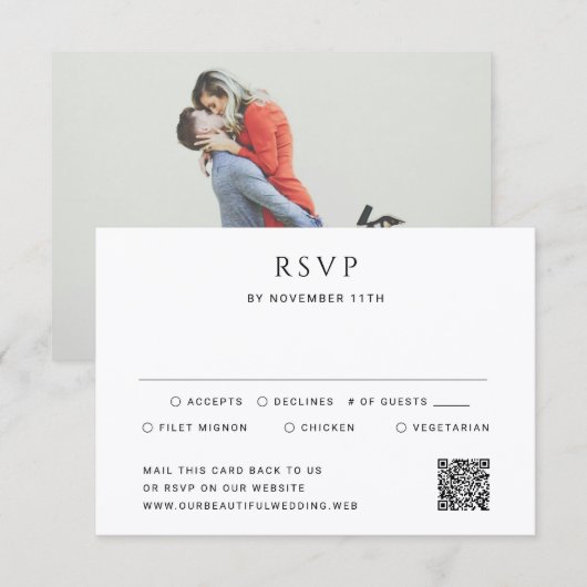Cartons Réponse Mariage photo avec QR code moderne simple (Devant / Derrière)