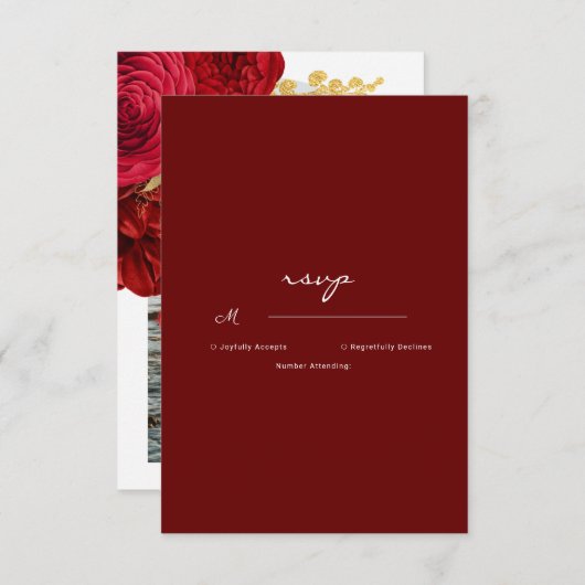 Cartons Réponse Mariage photo Burgundy Gold Floral Arch (Devant / Derrière)