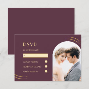 Cartons Réponse Mariage photo Golden Wisps Plum