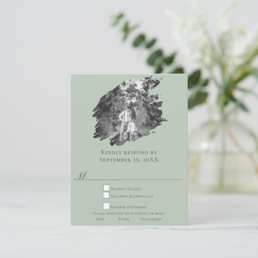 Cartons Réponse Mariage photo moderne Brushstroke | Vert sage (Debout devant)