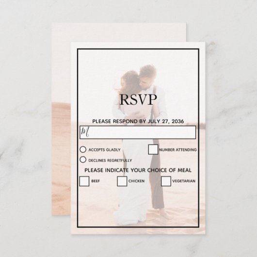 Cartons Réponse Mariage photo simple et élégant (Devant / Derrière)