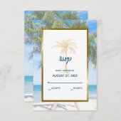 Cartons Réponse Mariage photo Tropical Gold Palm Tree Beach (Devant / Derrière)
