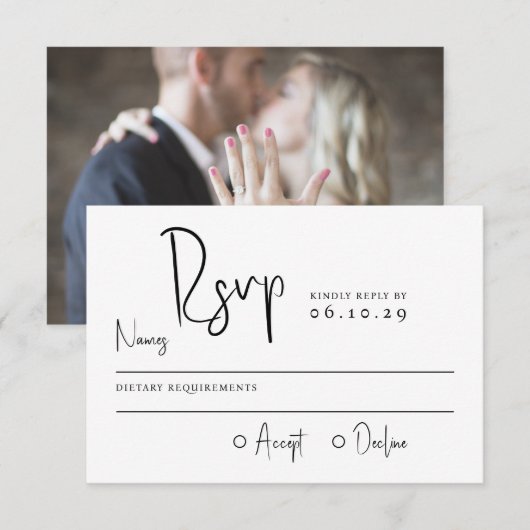 Cartons Réponse Mariage Photo Typographie Script Minimal (Devant / Derrière)