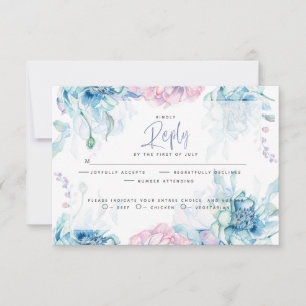 Cartons Réponse Mariage   Pivoines Bleu Ciel et Rose Bubble-Gum