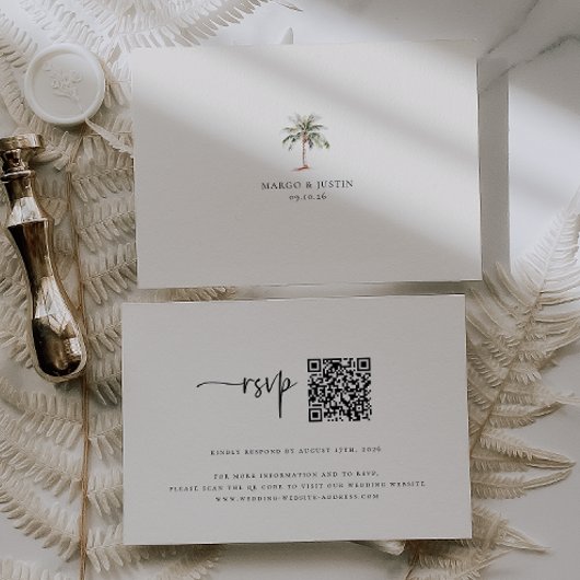 Cartons Réponse Mariage plage Beige sable Code QR