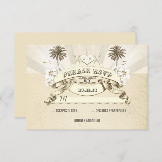 Cartons Réponse mariage plage palettes étoile soleil raies mariage (Devant / Derrière)