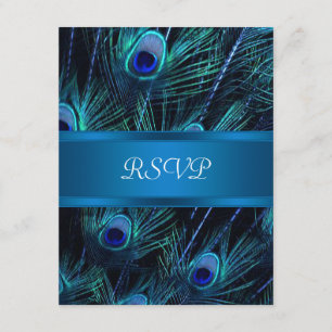 Cartons Réponse Mariage Plumes de Paon Royal Bleu Violet
