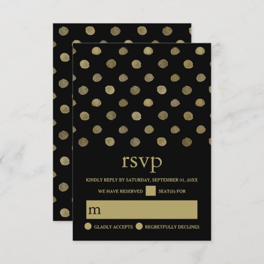 Cartons Réponse Mariage Pois moderne Black & Gold (Devant / Derrière)